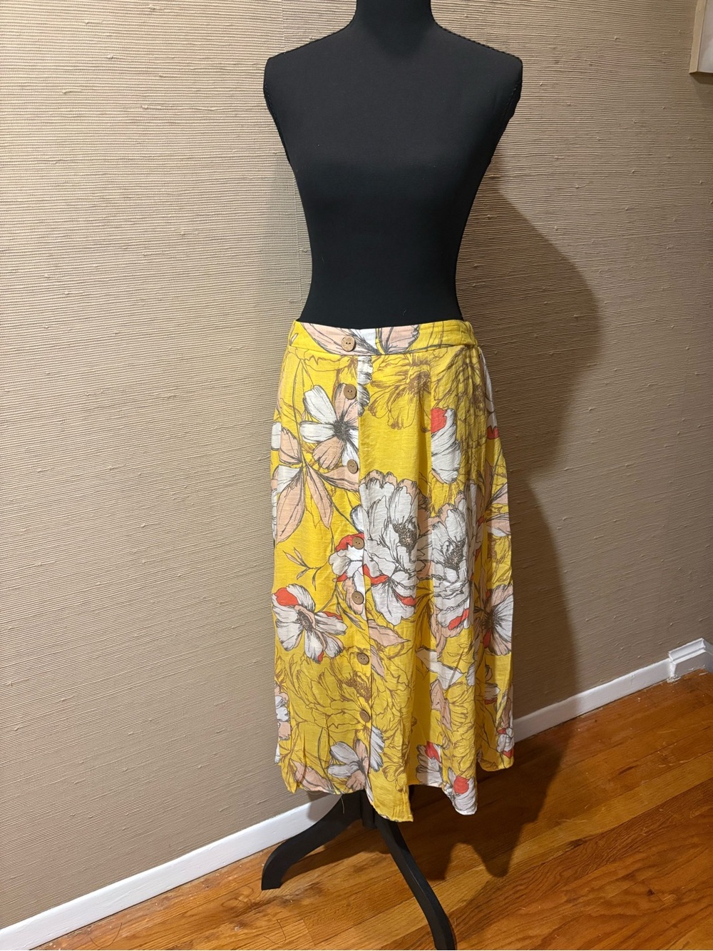 Mlle Gabrielle Yellow Floral A-Line Midi Skirt